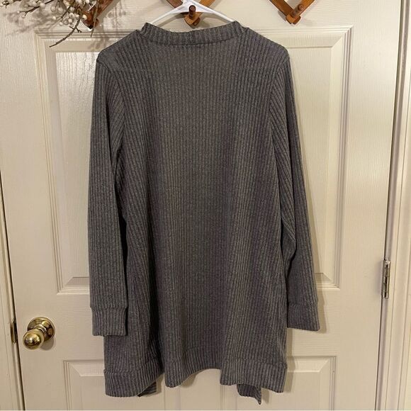 Knit Cardigan Womens Gray Open Front Sweater - Picture 6 of 7